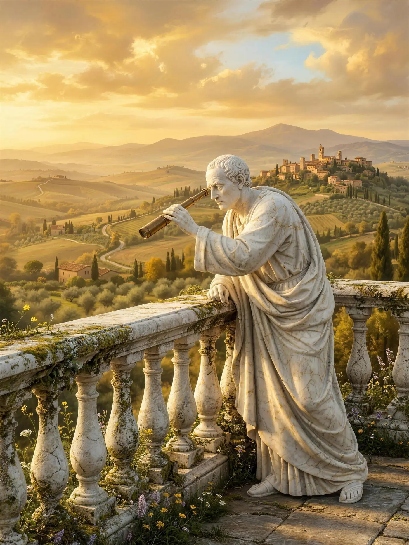 Marble scholar with a spyglass
